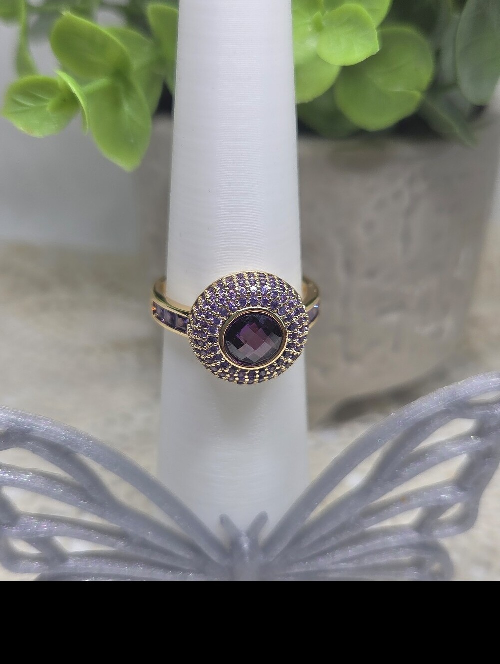 BP Gold-Plated Amethyst CZ Halo Ring